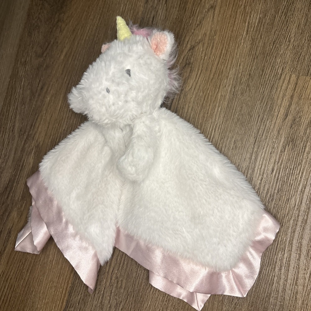 Cloud Island Unicorn Lovey Plush Baby Security Blanket Pink Satin Trim Fluffy